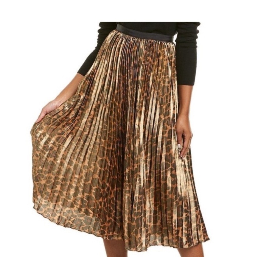 NWT J.Crew Women's Leopard Print Pleated Midi Skirt Gold Metallic Size 10 Glam